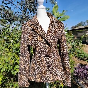 Larry Levine Leopard Print Blazer Jacket 12 Large